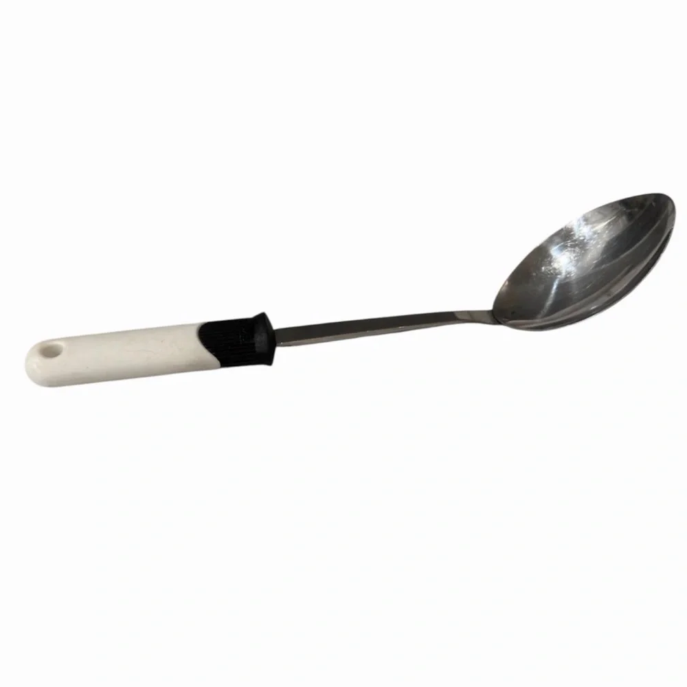 Vintage EKCO Stainless Steel Serving Spoon with Black and White Handle